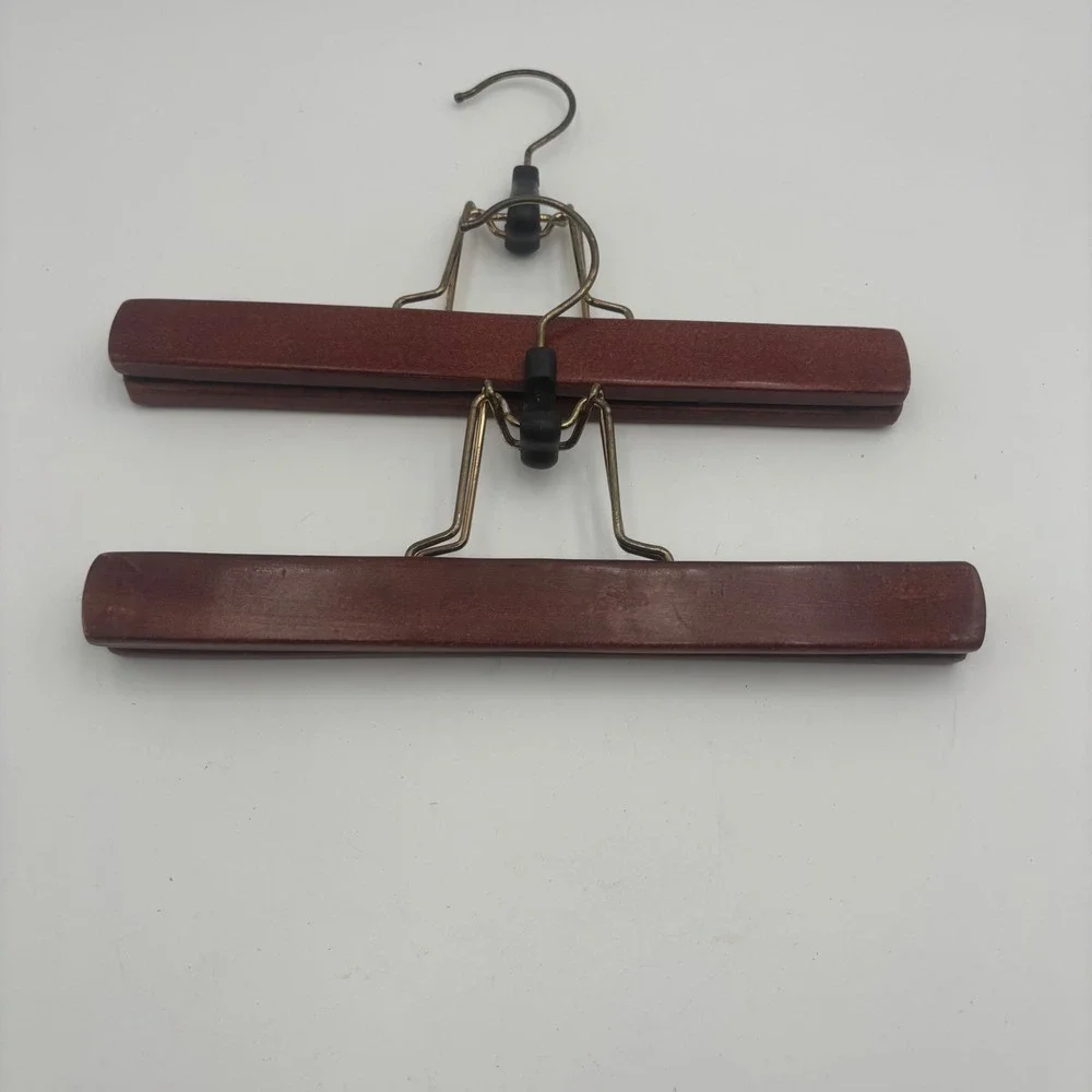 Wooden Pant Skirt Hangers Set of 5 Brown Good Mixed Clip Clamp Style